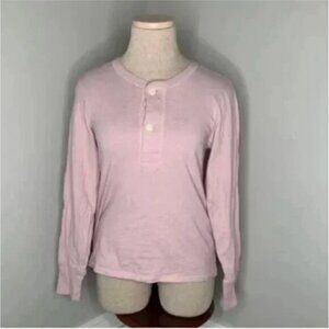 Everlane Women's Pink Long Sleeve Two Button Cotton Henley Size Medium